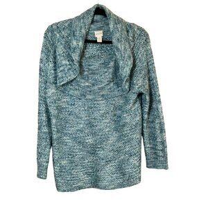 Chicos Sweater Women L Blue Cowl Neck Pullover Knit Sequin Tunic Festive Neutral